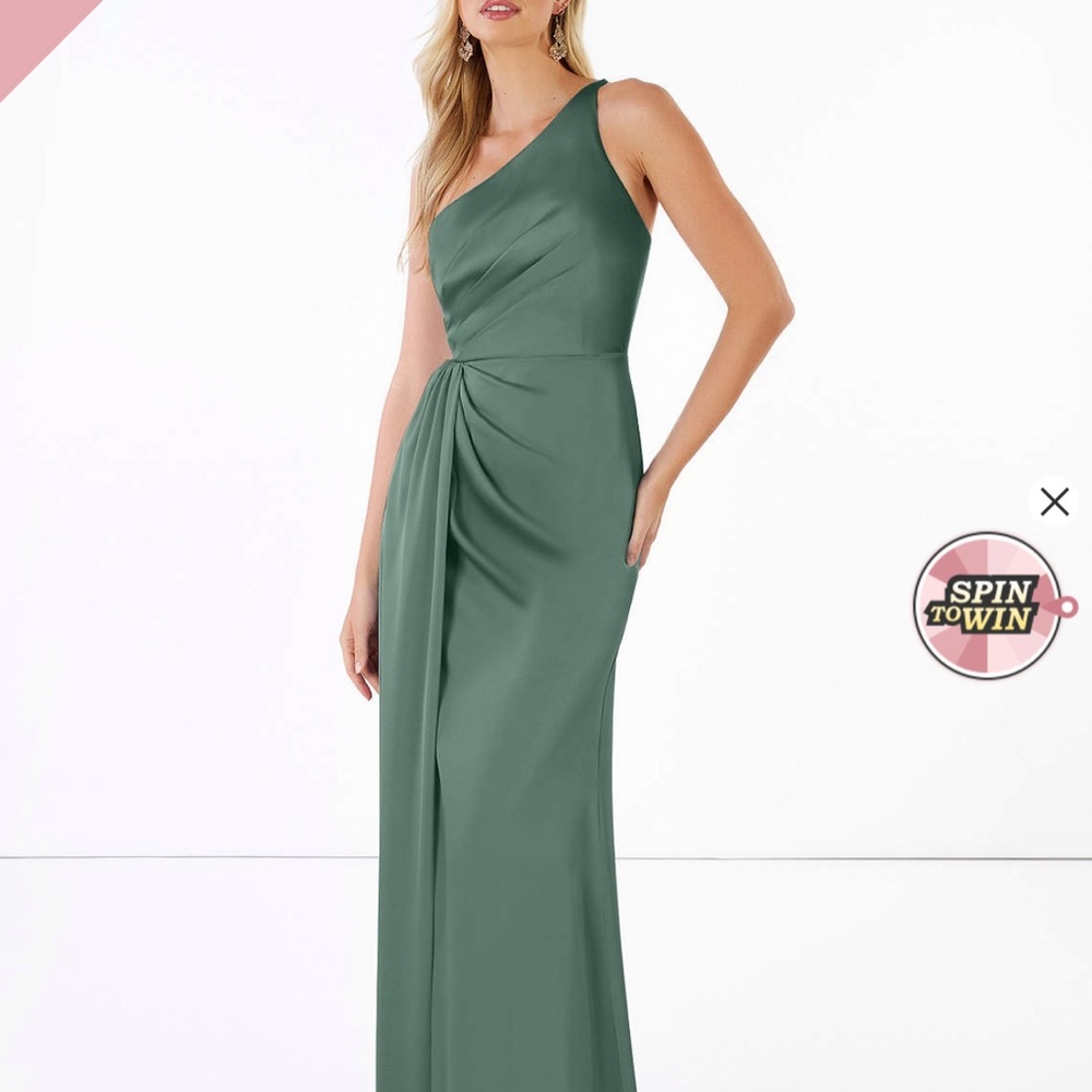 Azazie Mika Stretch Satin Dress US SIZE 6 color : eucalyptus never worn!